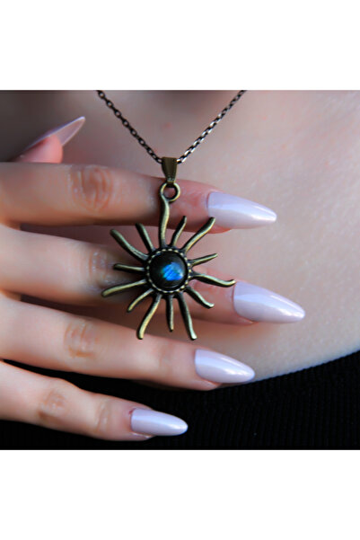 esha قلادة نسائية أصلية بنمط شمس لابرادوريت - حجر طبيعي، euk7lb