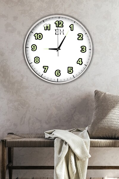 EMYA HOME ساعة حائط فسفورية بيضاء فسفورية - 29 سم