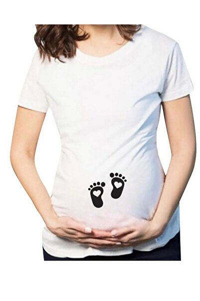 Massgai Tricou Gravida - Design, Imprimat Picior Bebe, 100% Bumbac