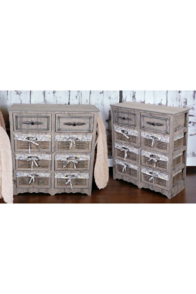 woodluck Ahşap 8 Çekmeceli Hasır Görünümlü Sebzelik