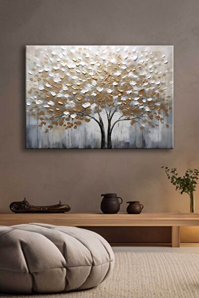 Voovart Soyut Altın Yapraklı Ağaç Dekoratif Kanvas Tablo - EC1015