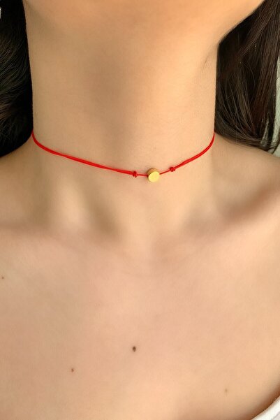 Pasha Collection Kırmızı Ipli Yuvarlak Uçlu Choker Kolye
