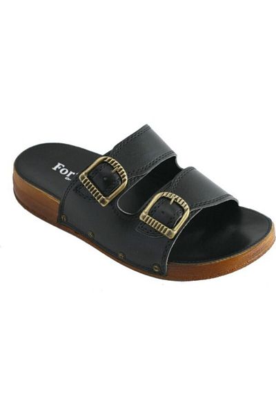 Fortis Men's Black Double Buckle Epin Comfortable Heel Spur Slippers