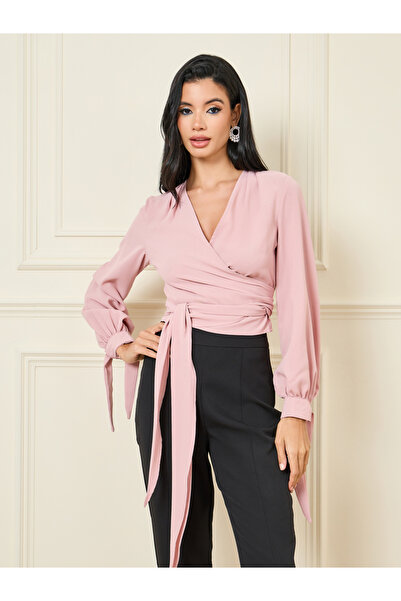 Styli Solid V Neck Crop Wrap Top