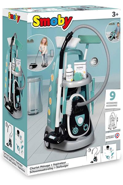 Tower Toys مجموعة لعب سموبي لتنظيف السيارة والمكنسة الكهربائية مع الصوت والإكسسوارات