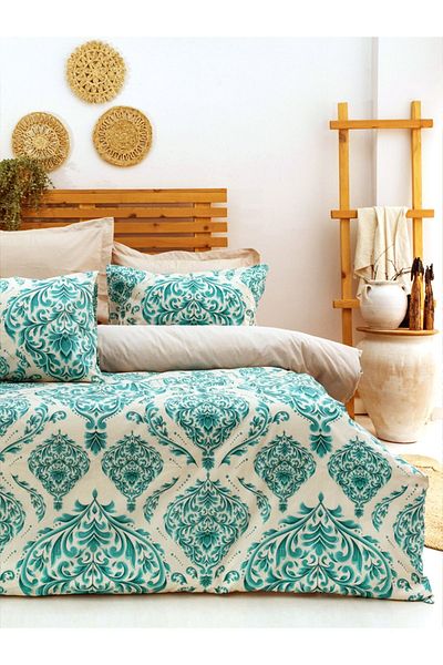 CAQQA Double Women's Damask Cotton Duvet Cover Set - Elastic