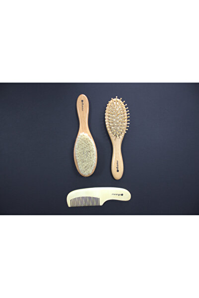 Miningaa Keçi Kıllı Bebek Fırça Ve Tarağı 3'lü Set Doğal Keçi Kıllı Fırça, Ah...