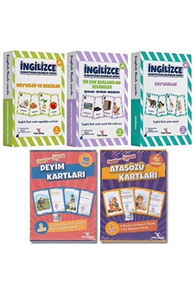 yeti kitap Çocuklar İçin Eğlenceli Oyna-Öğren İngilizce Kelime Kartları ve At...