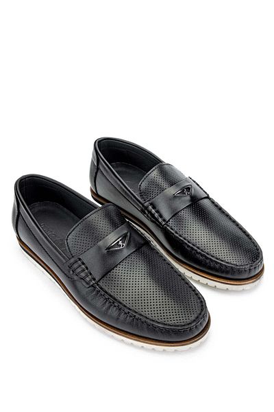 Tamer Tanca Genuine Leather Black Men's Loafer Shoes