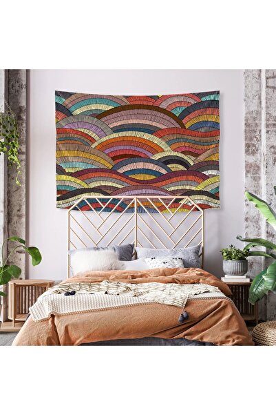 GREENDECOR Gökkuşağı Duvar Örtüsü Renkli Dalga Duvar Halısı Duvar Dekorasyonu...