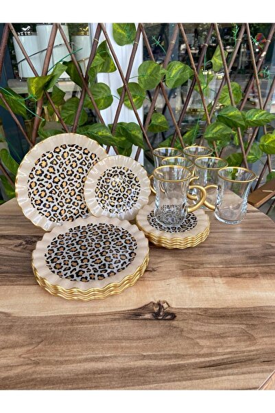 GÜRCÜGLASS Çay Keyfi 18 Prç Leopar Kulplu