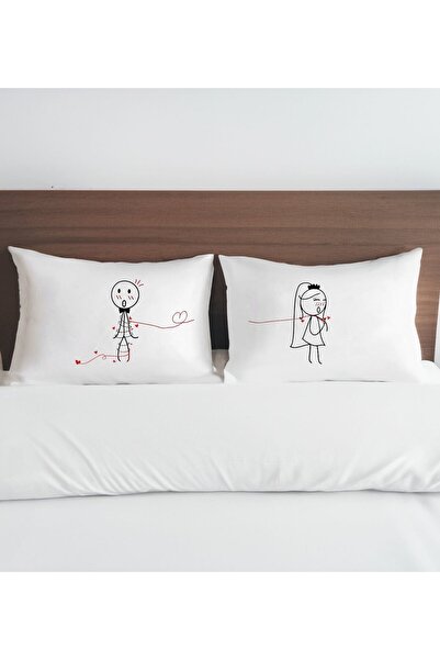 Bk Gift Sevgili Tasarımlı Pamuklu 2’li Yastık Kılıfı Seti-5 50x70cm , Sevgili...