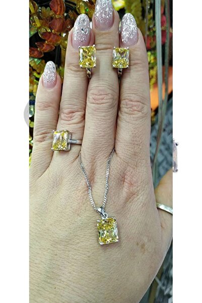 MODERN TAKI Sarı Topaz Taşlı Gümüş Takı Seti