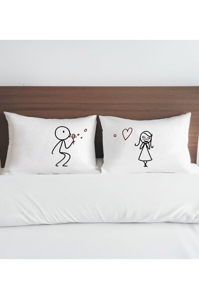 Bk Gift Sevgili Tasarımlı Pamuklu 2’li Yastık Kılıfı Seti-2 50x70cm , Sevgili...