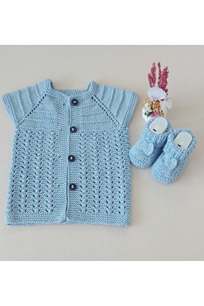 BEGİN طقم أطفال مكون من قطعتين من القطن العضوي باللون الأزرق - سترة وأحذية مح...