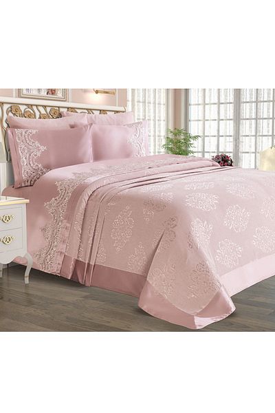 Çt Çeyizci Tekstil Sahra Duvet Set Double French Lace Powder