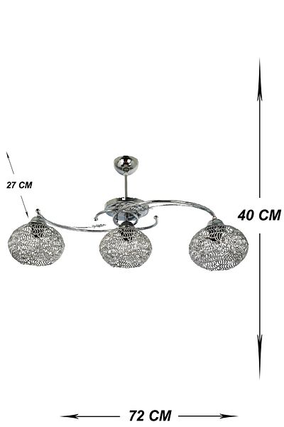 VENON Birsel 3-Piece Lighting Set - Chrome Chandelier with Ball Screen and Glass