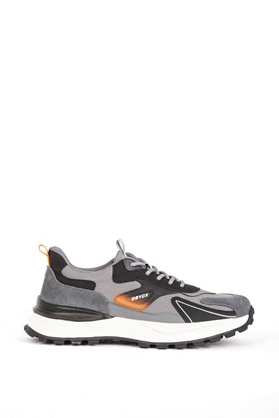 MARCOMEN Men's Sports Sneakers - Thick Sole, Lace-up, Suede Detail, Genuine Leather 19084 Smoked
