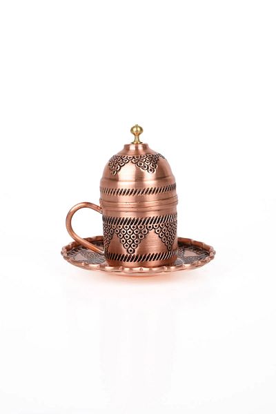 GABAALTI Gaziantep Single Heavy Embroidered Copper Ottoman Coffee Cup
