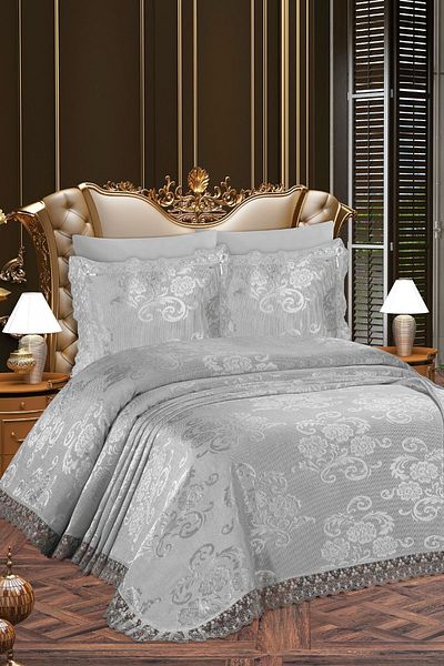 Çt Çeyizci Tekstil Gray Double Pique Set - With Bedspread and Tab