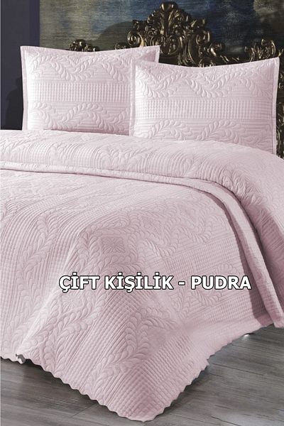 Çt Çeyizci Tekstil Double Lace-Free Bedspread 3 Pieces - Powder Bedspread