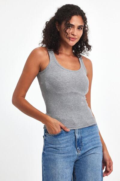 COMEOR Women's Gray Corded Look Thick Basic Tank Top Blouse