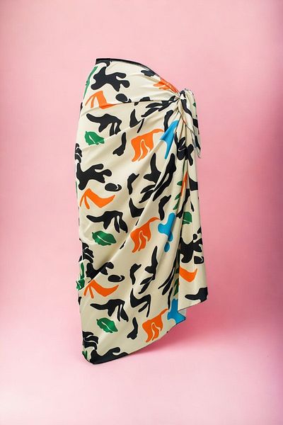 pistore Cream Pop-art Patterned Long Pareo Satin No Inner Display Women's Beach Dress New Season