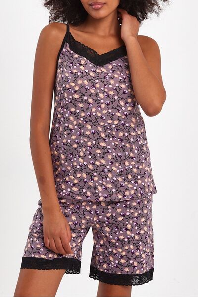 LİVE SPORT Women's Lace Shorts T-shirt Cotton Knitted Floral Pajamas Set