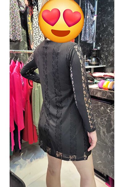 BUTİK MUSON Güpürlü Bebek Yaka Tunik Elbise Astarlı Rahat Model