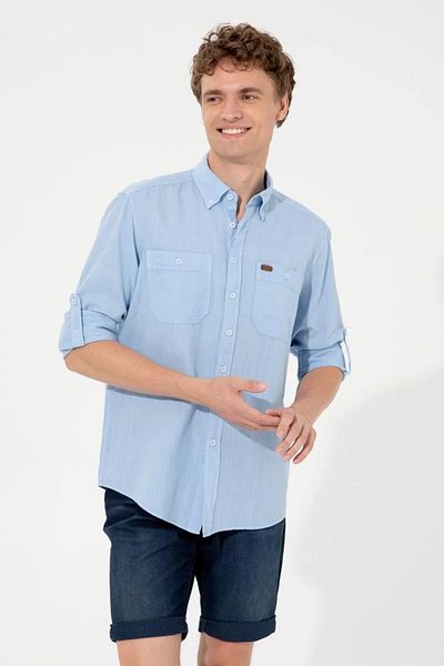 U.S. Polo Assn. Ανδρικό μπλε μακρυμάνικο πουκάμισο