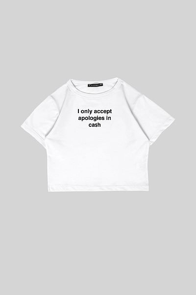 Sekizbiraltı I Only Text Printed White Crop Top