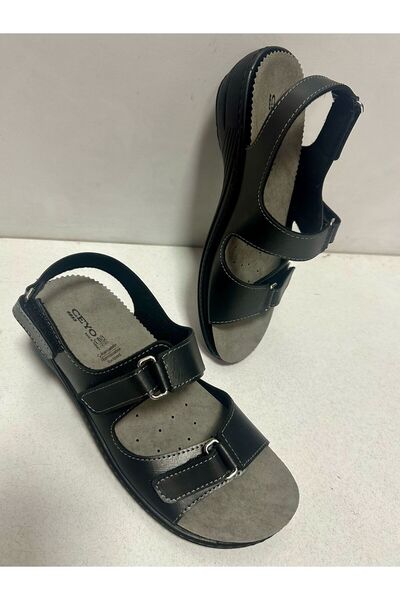 Ceyo UNISEX SİYAH RENK ÇİFT BANTLI ORTOPEDİK TABAN SANDALET HAFİF ŞIK 9855-13