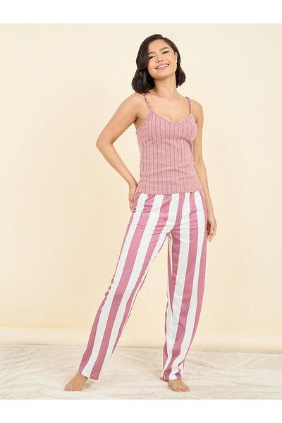 Styli Ribbed Cami and Striped Pyjama Set