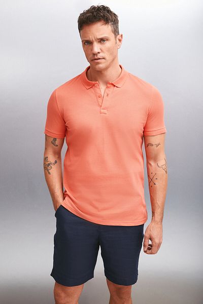 GRIMELANGE Pánske tričko MARTEN Polo golier Pomegranate s kvetinovým vzorom Regular Fit – 100 % bavlna, krátky rukáv