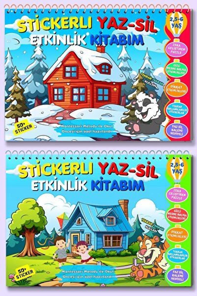 minkino Tükenmeyen Stickerlı Yaz-sil Etkinlik Kitabım 1. Ve 2. Kitap (PANDA V...
