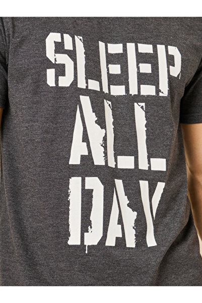 Styli Slogan Print Crew Neck T-Shirt & Open Hem Pyjama Set