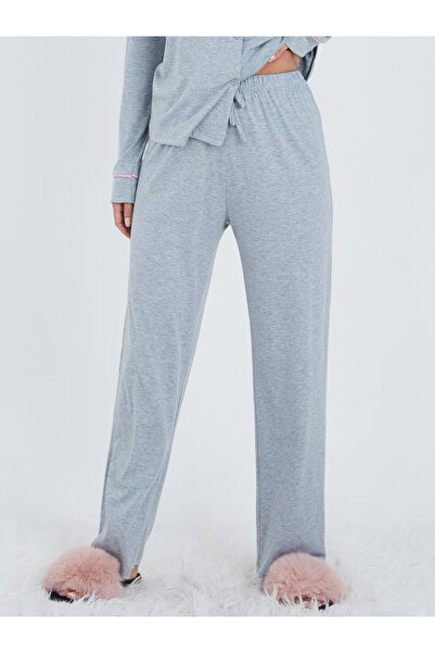 Styli Contrast Seam Slogan Button Through Shirt and Pyjama Set