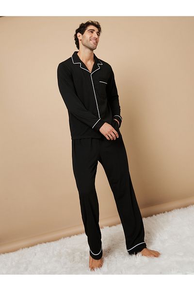Styli Piping Detail Long Sleeves Shirt and Pyjama Nightwear Set