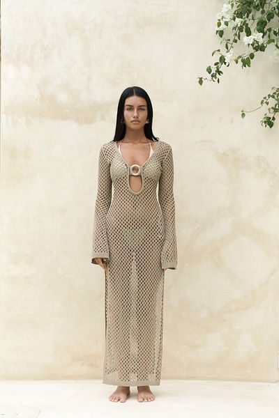 BOHEMAİ Seychelles-Kleid aus Nerzstrick mit Holzring-Details