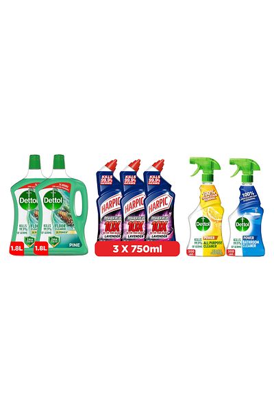 Dettol PineFloor Cleaner+Harpic Toilet Cleaner+All Purpose&Kitchen Cleaner