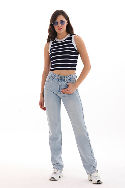 Darkly Jeans Süper Yüksek Bel Buz Mavi Straight Fit Jean