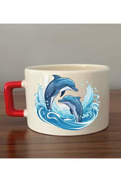 lili hediyelik هدية مطبوعة على شكل دولفين - كوب شاي وقهوة من السيراميك