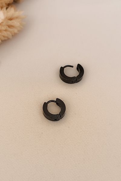 COSİTA Unisex Black Steel Earrings - Thick Edge, Double Classic Basic