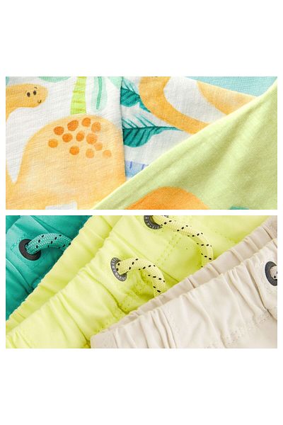 Next Baby Green Dinosaur Patterned 100% Cotton Short Sleeve T-Shirt and Shorts - Set of 3