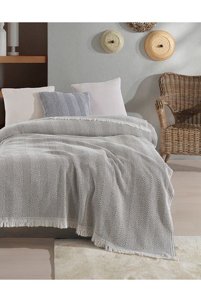 Lux Touch Λιλί Χακί Μονό Πικέ 145 Χ 200 εκ. Κάλυμμα Κρεβατιού Καναπέ Πολυθρόνας από Βαμβάκι με Φούντες