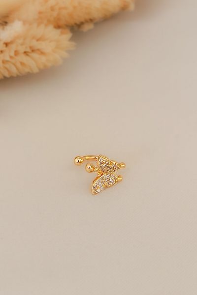 COSİTA Butterfly Figure Zircon Stone Embellishment Compression Cartilage Gold Color Earrings