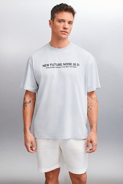 GRIMELANGE Ανδρικό βαμβακερό μπλουζάκι WESLEY - Γκρι Oversize εμπριμέ