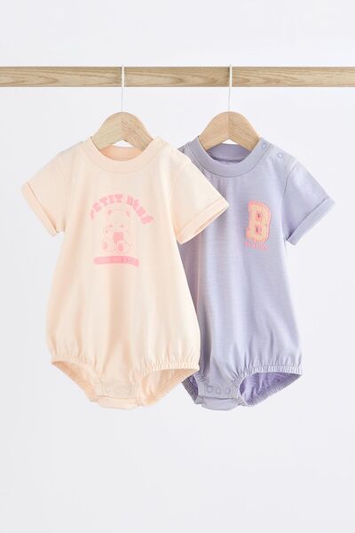 Next Baby Lilac Cream Rabbit Patterned 100% Cotton Set of 2 Romper