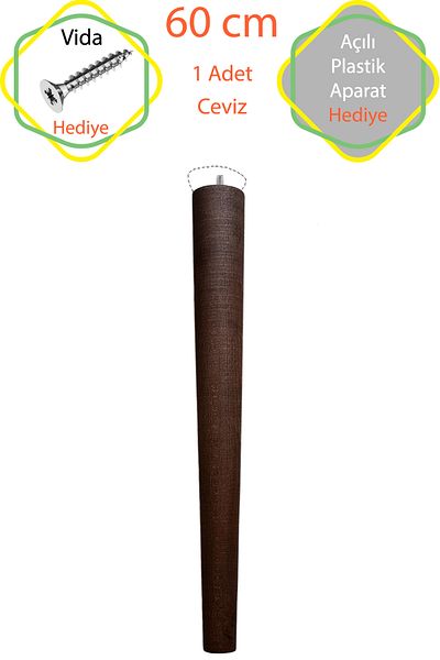 Evnalia Walnut 1 Piece Luxury 60 cm Conical Wooden Table Leg Diameter: 4.2 cm Hobby DIY (with Screw and Appliances)