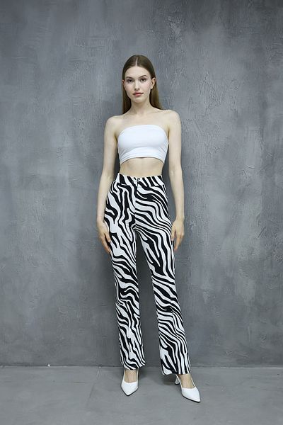 İKLİM LİFE Zebra Patterned Black Spanish Leg Trousers